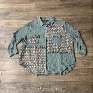 Davi & Dani Shirt Sz 2XL Texture Gauzy Fringe Lagenlook Western Boho Art To Wear